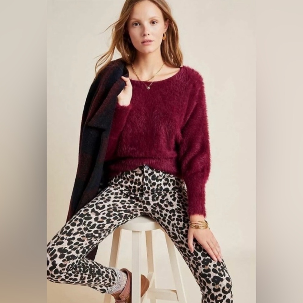 NWT Anthropologie Ember Eyelash Fuzzy Burgundy Dolman Sleeve Sweater size medium